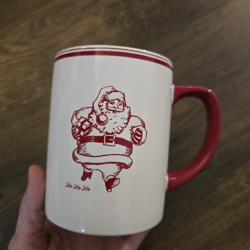 Vintage Sur La Table Santa Mug White Red Christmas St Nick Holiday Coffee